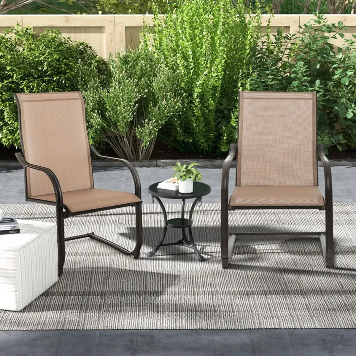 2 Pieces C-Spring Motion Patio Dining Chairs with Breathable Fabric