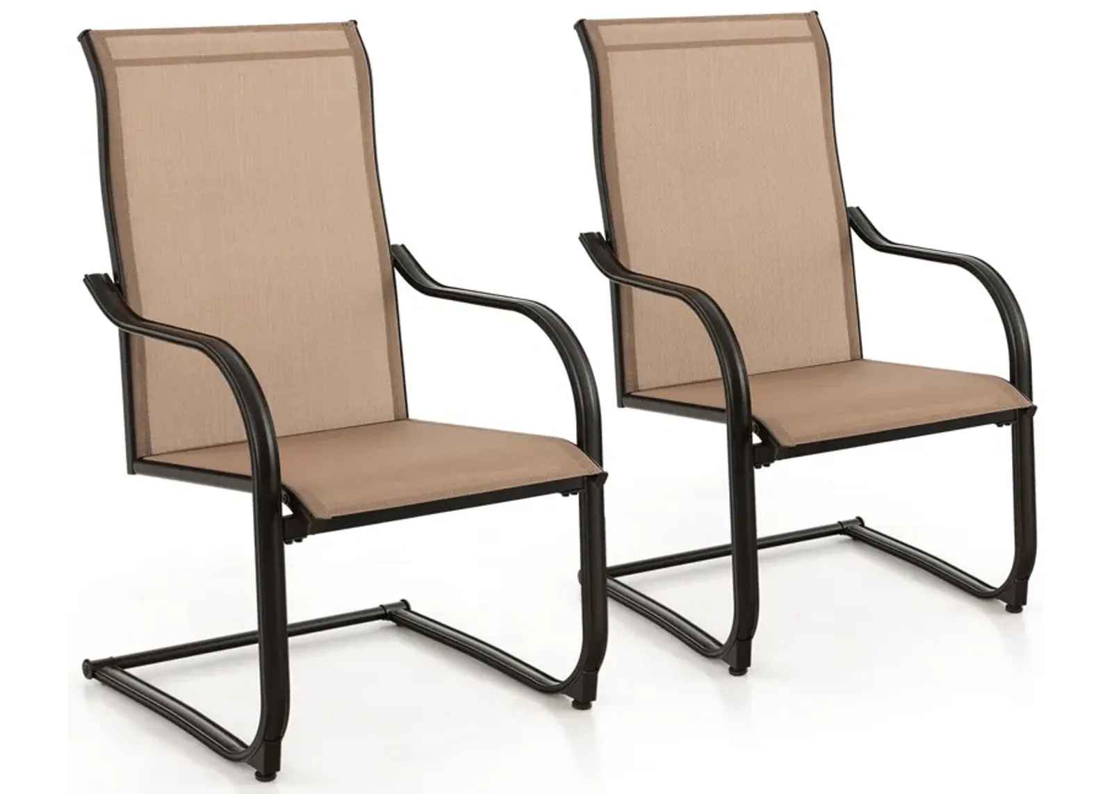 2 Pieces C-Spring Motion Patio Dining Chairs with Breathable Fabric