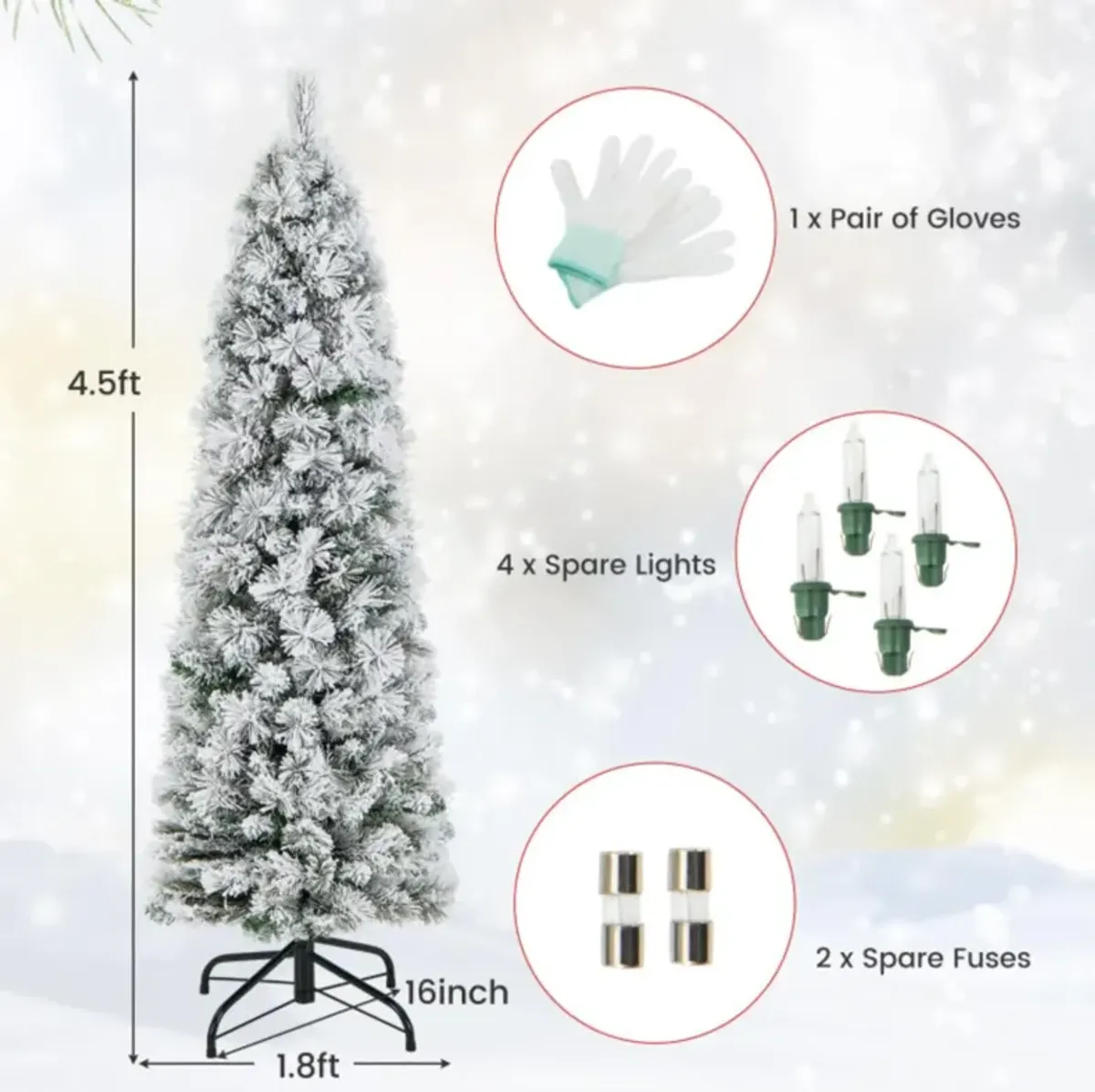 Hivvago 4.5/6/7 Feet Christmas Tree with 258 Branch Tips and 100 Incandescent Lights-Flocked and Slim