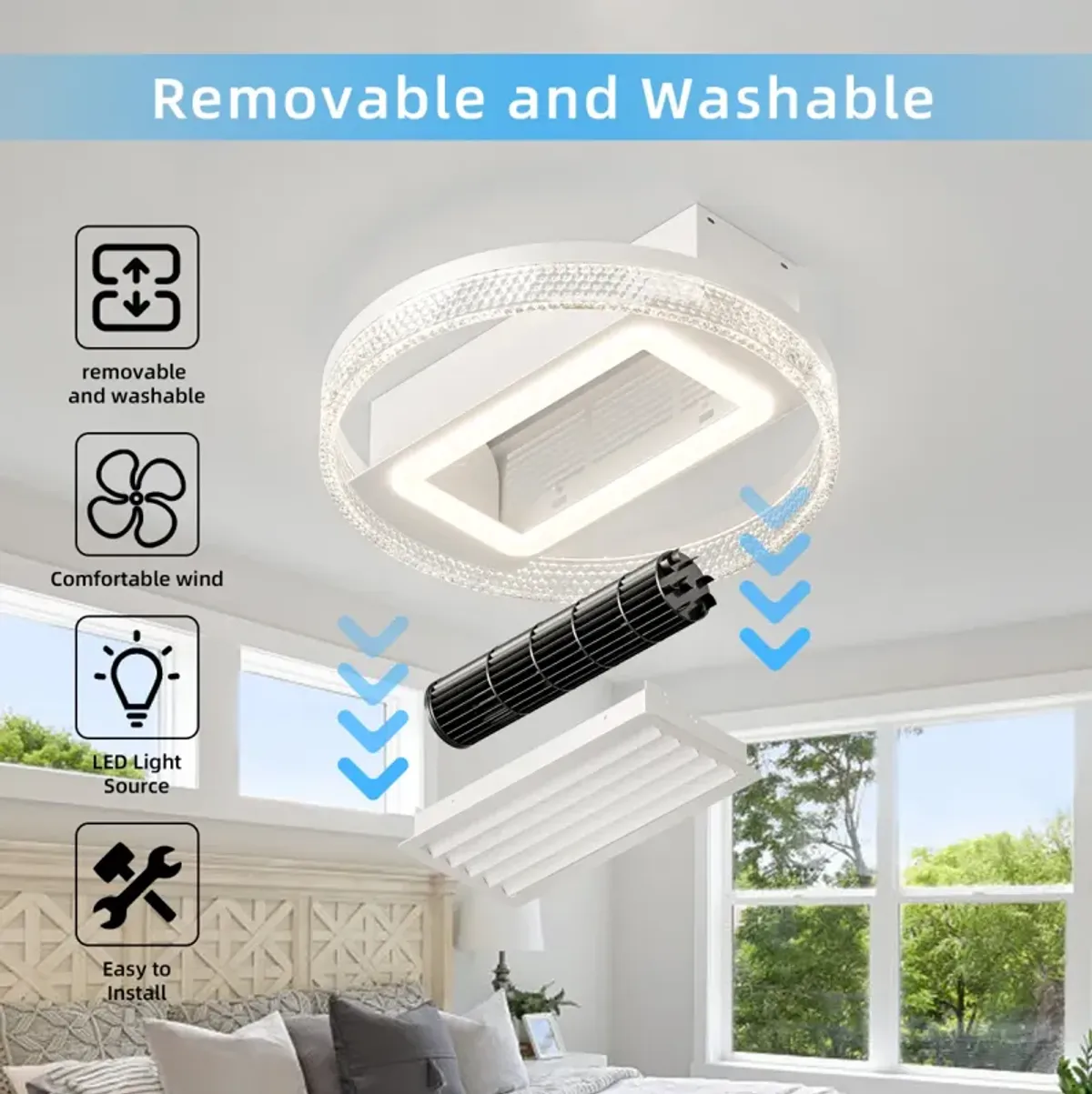 2 0" Modern Leafless Ceiling Fan With Remote Control Removable And Washable, Reversible Motor 0006