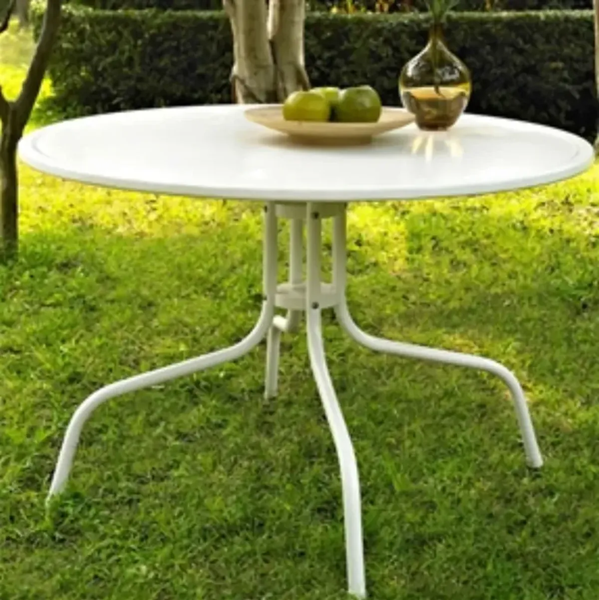 Round Outdoor Patio Dining Table in UV Resistant Metal for Deck or Garden