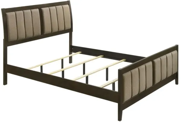 Wily King Size Bed, Channel Tufted Upholstered Headboard, Dark Brown - Benzara