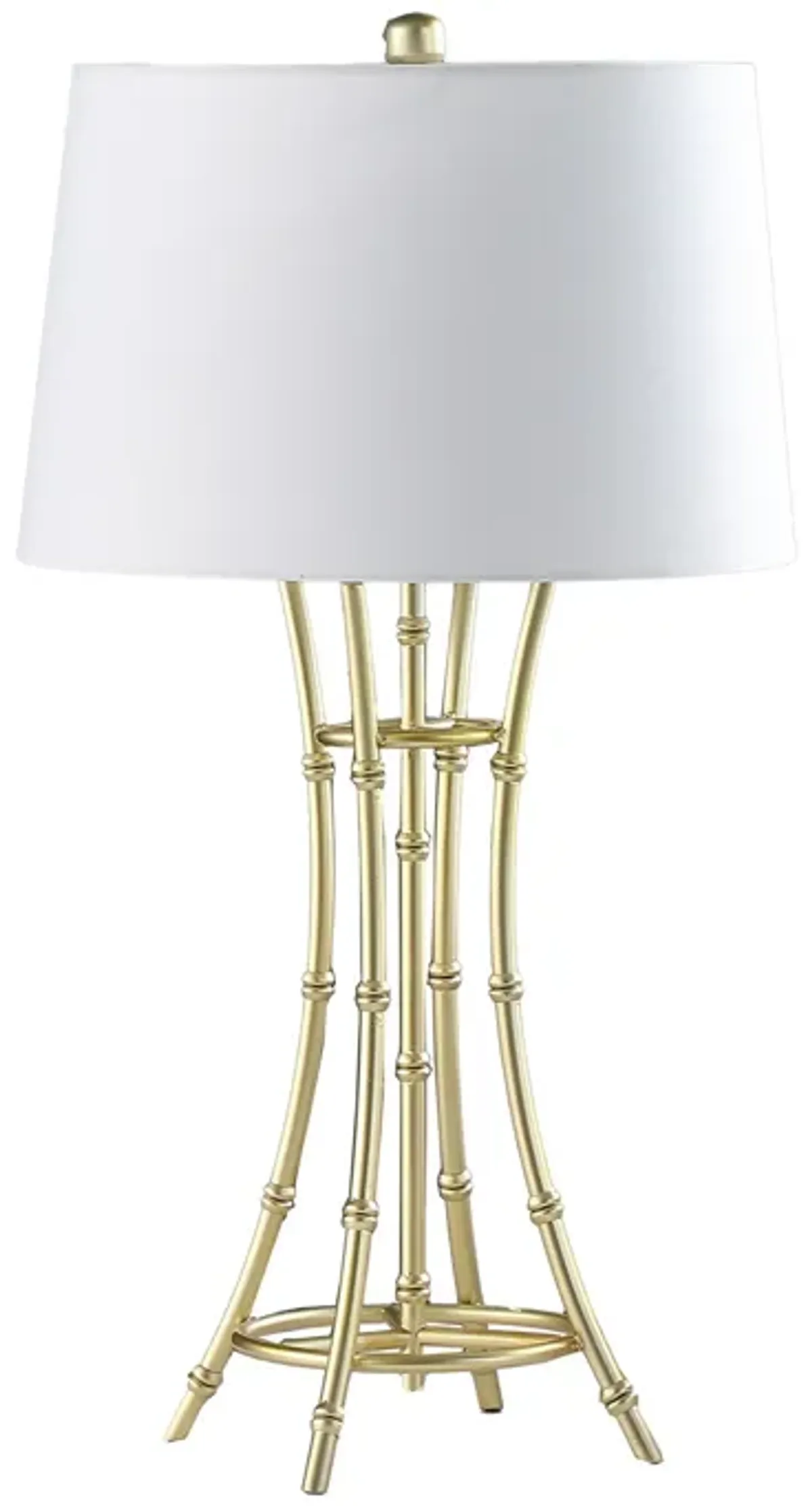 Lisi 29 Inch Table Lamp, White Drum Shade, Gold Mettalic Bamboo Style Base - Benzara