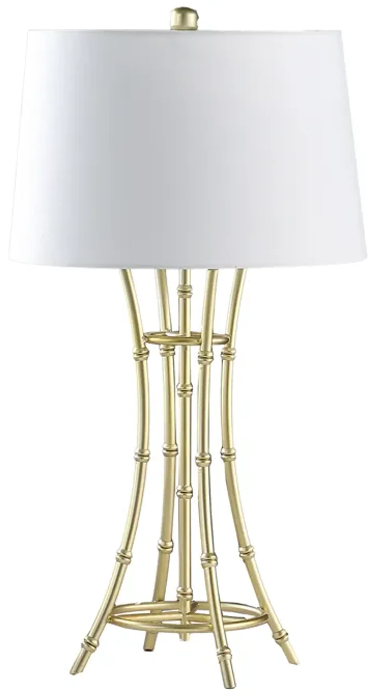 Lisi 29 Inch Table Lamp, White Drum Shade, Gold Mettalic Bamboo Style Base - Benzara