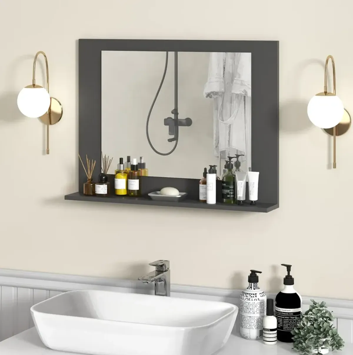 Rectangular Bathroom Mirror with Shelf for Storage and Organization
