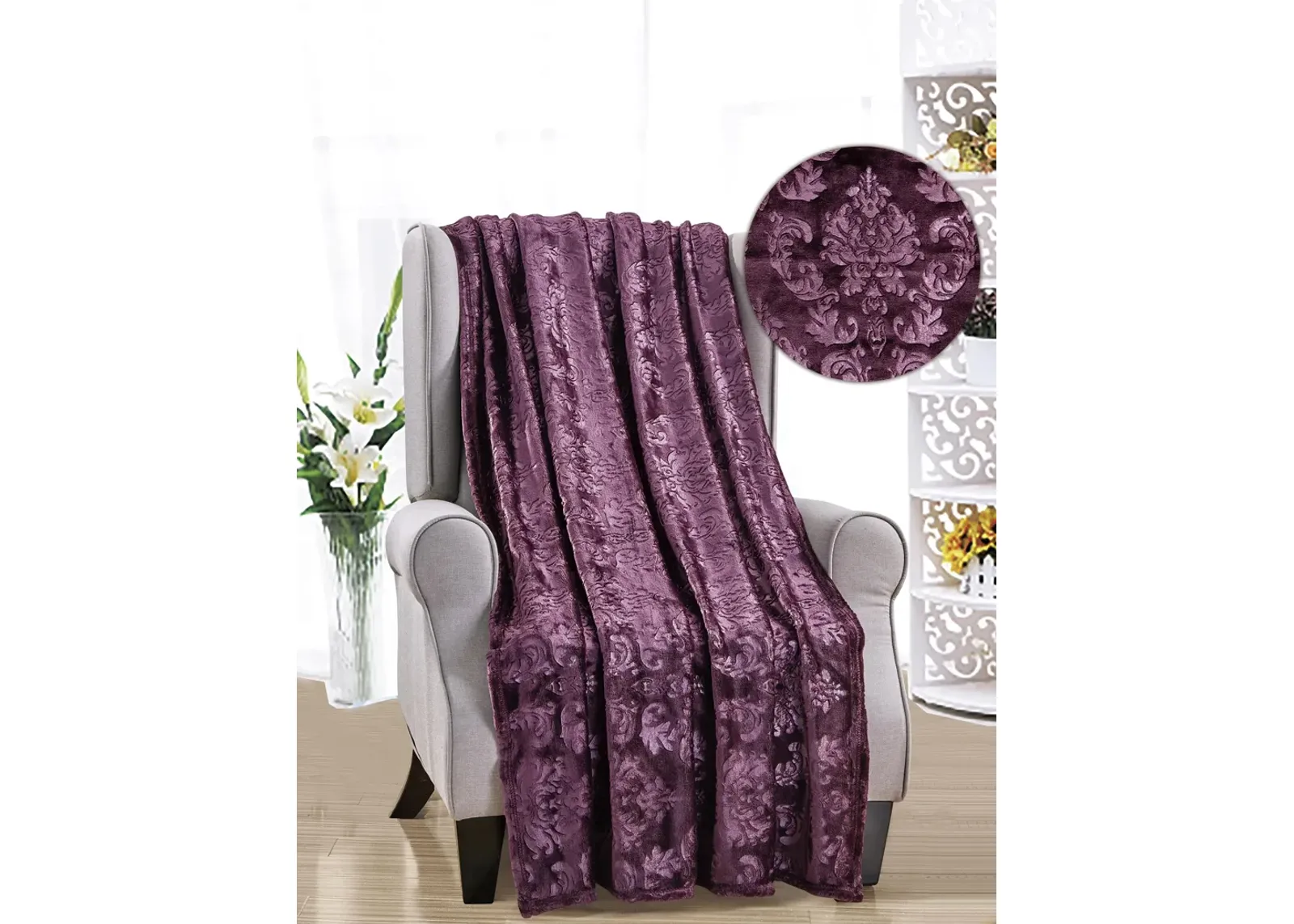 Versailles Ultra Soft Plush Contemporary Embossed Pattern All Season 50" x 60" Throw Blanket