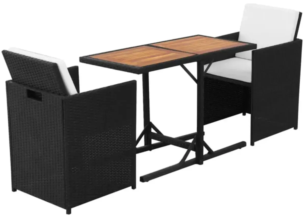 vidaXL 3 Piece Bistro Set with Cushions Poly Rattan Black