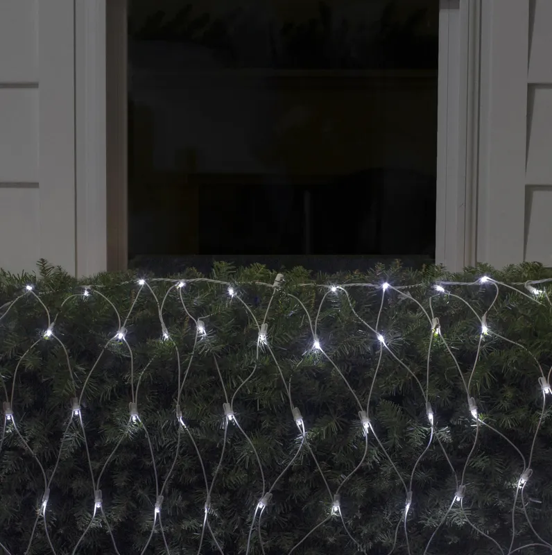 2' x 8' Pure White LED Wide Angle Net Style Column Wrap Christmas Lights  White Wire