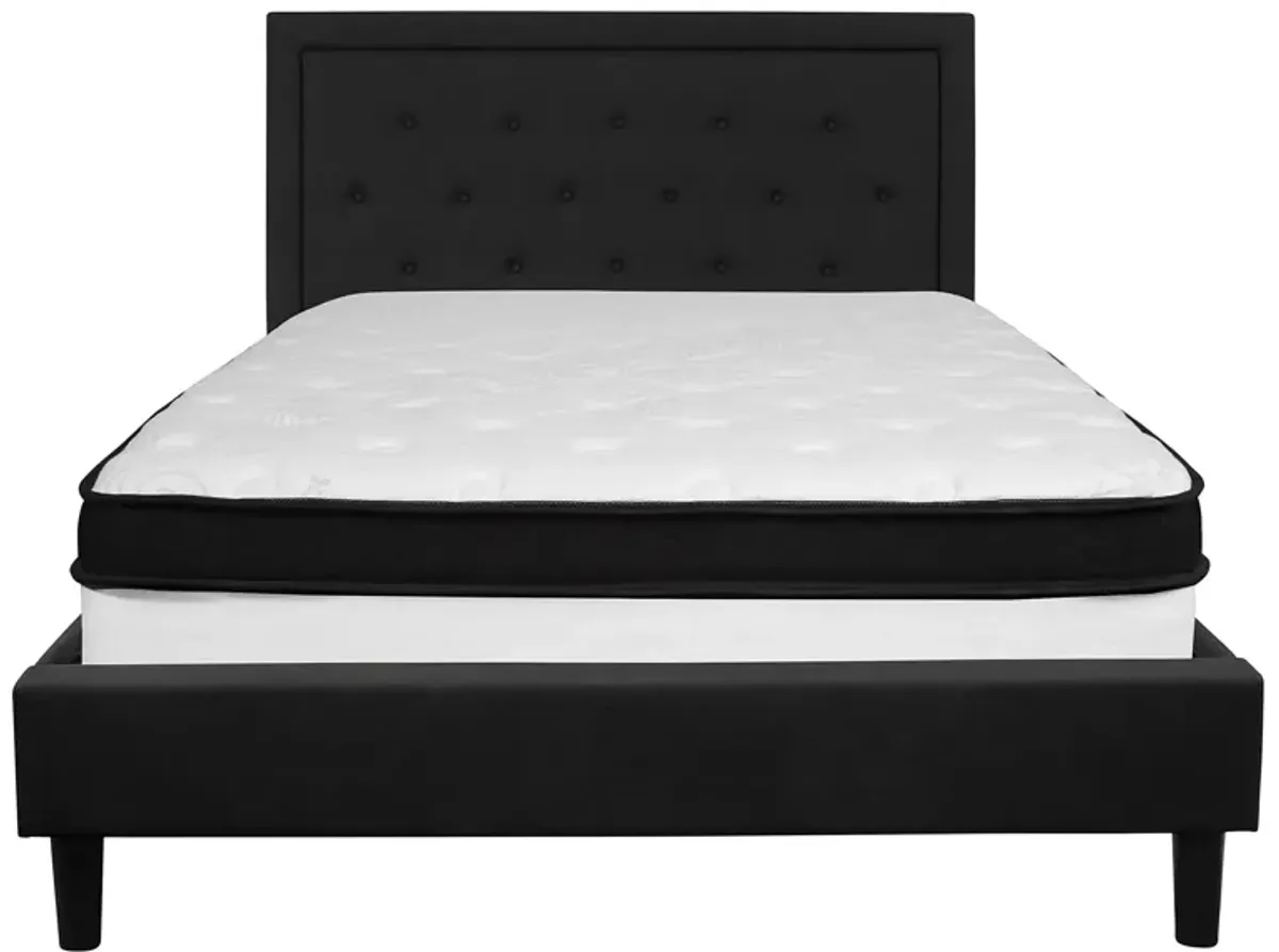 Roxbury Queen Size Tufted Upholstered Platform Bed in Black Fabric with Memory Foam Mattress