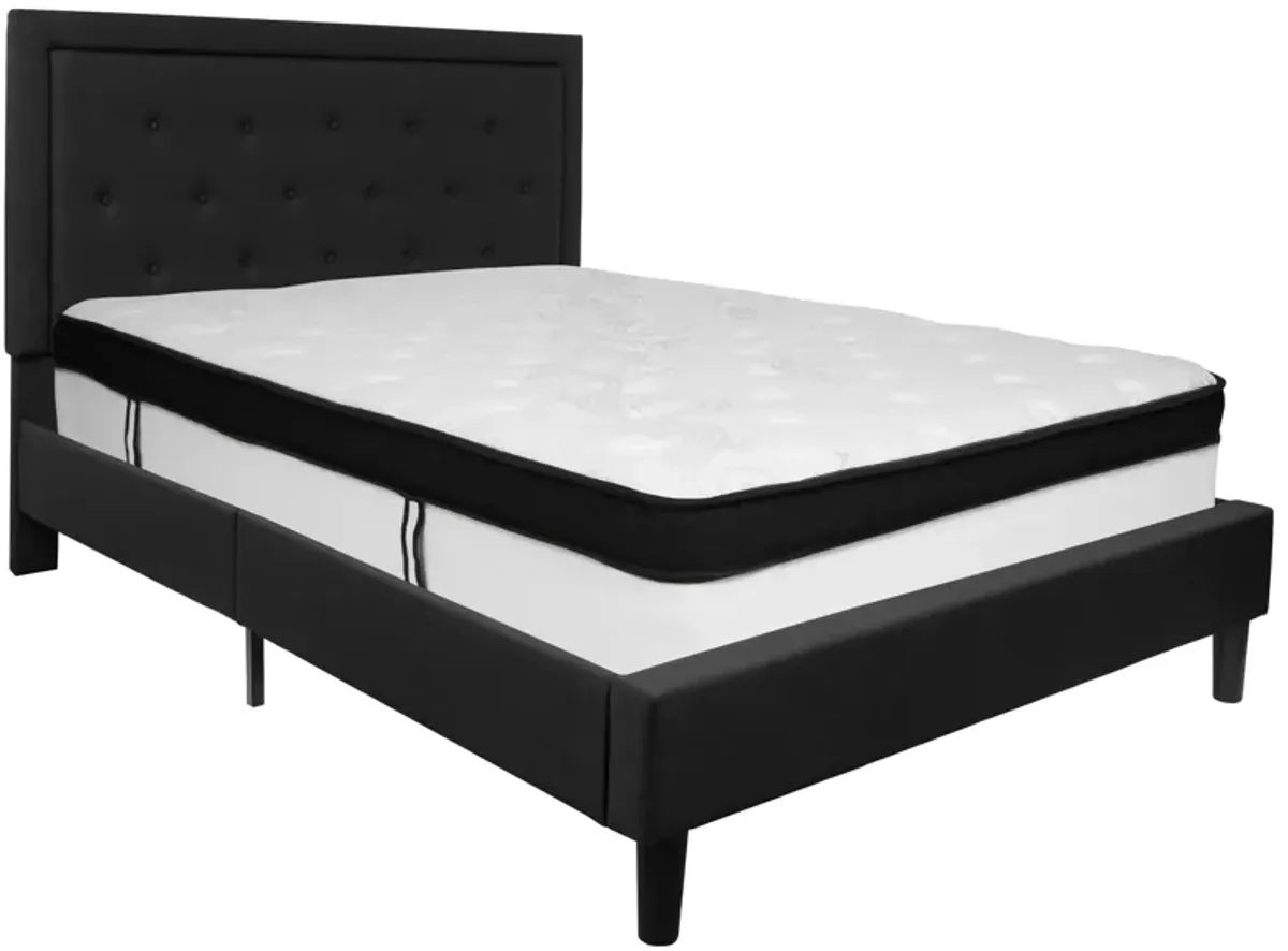 Roxbury Queen Size Tufted Upholstered Platform Bed in Black Fabric with Memory Foam Mattress