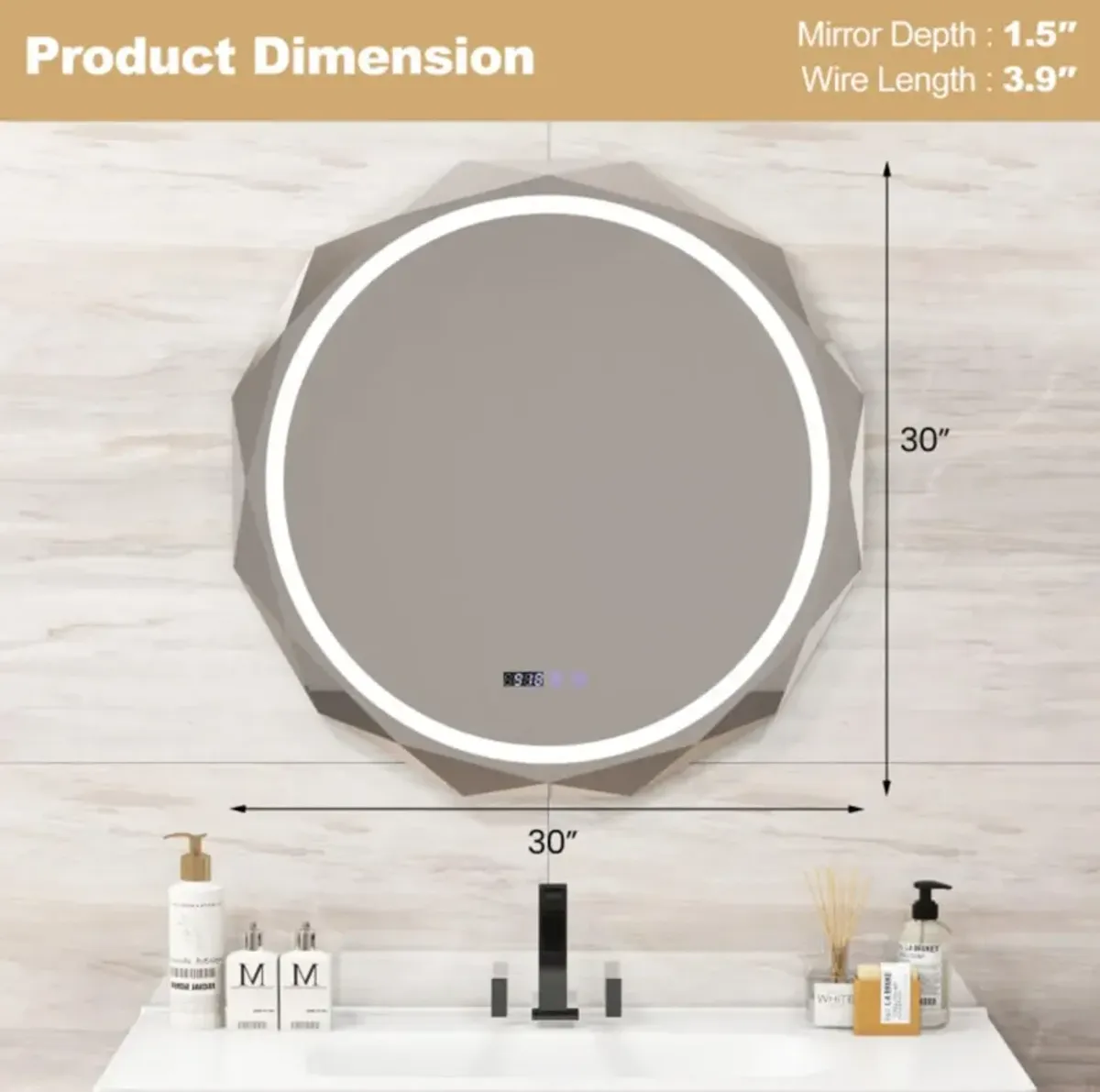 Hivvago Defogging LED Bathroom Mirror with Stepless 3 Colors Temperature