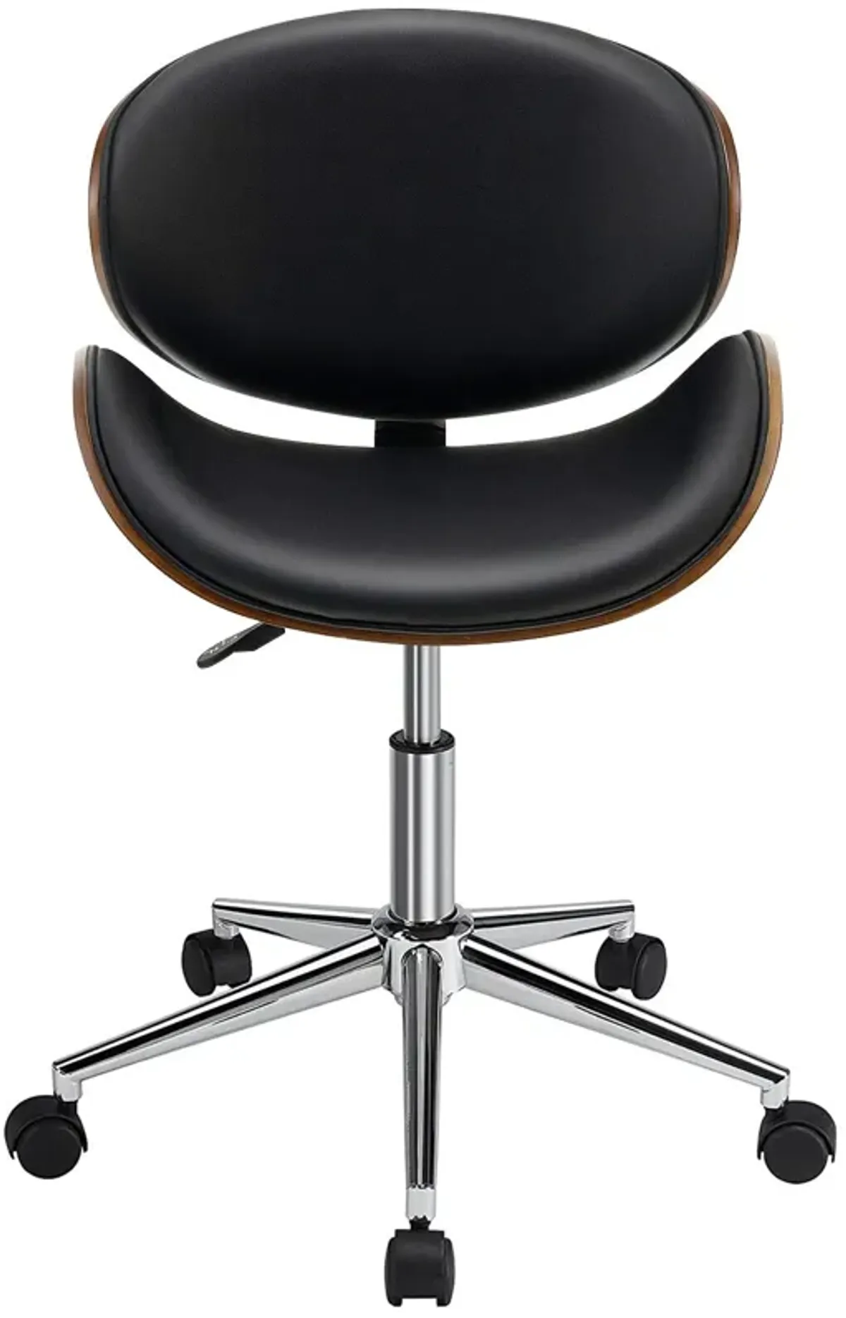 Adjustable Leather Office Chair Swivel Bentwood Desk Chair with Curved Seat-Black