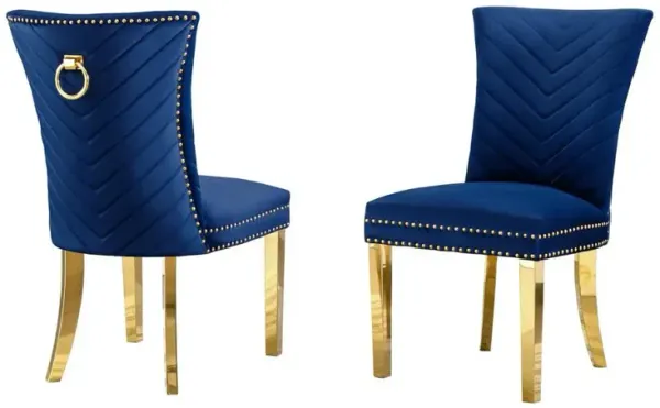 Best Quality Furniture Navy Blue Velvet Side Chairs With Gold Base (Set Of 2)