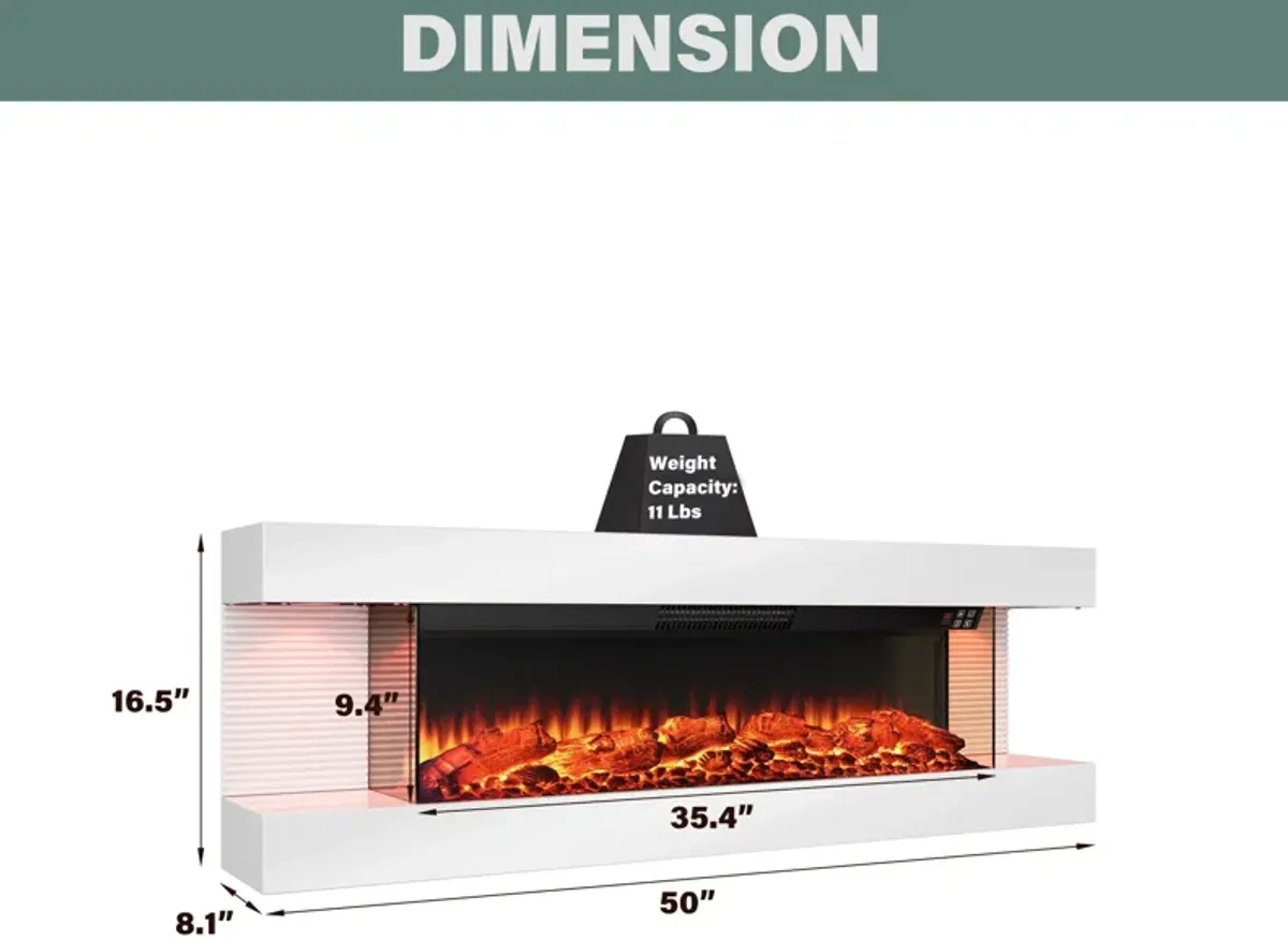 MONDAWE Stylish Electric Fireplace Integrated 3-Sided Fireplace with 50" Suspended LED Light Mantel with Remote Control