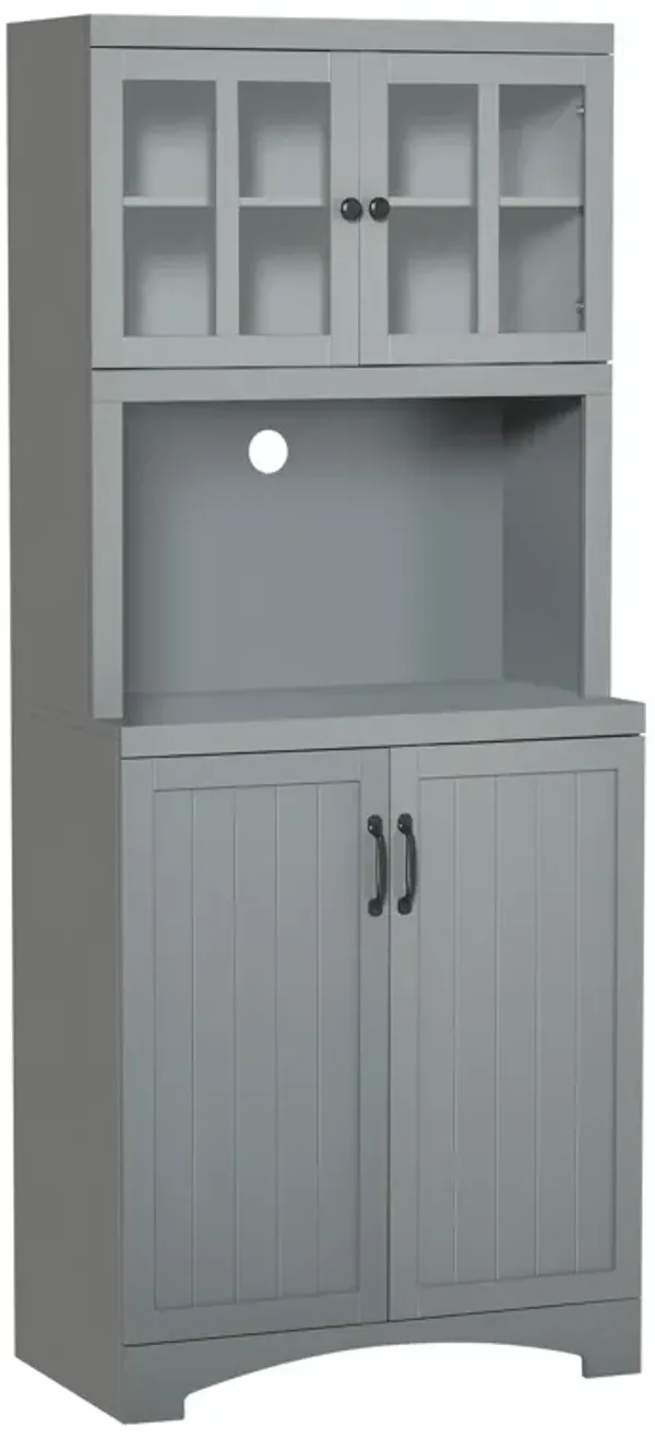 Gray Kitchen Organizer: Tall Freestanding Pantry with Glass Door