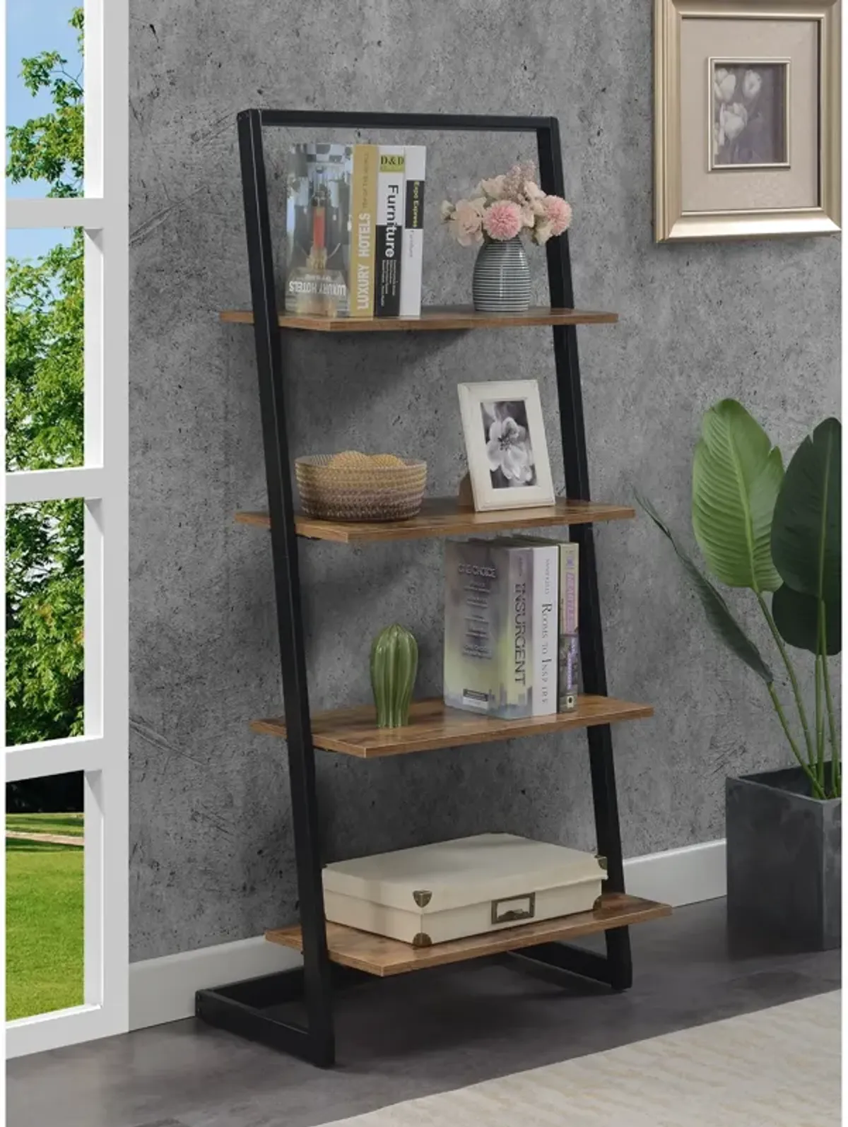 Convenience Concepts Graystone Ladder Bookshelf, Barnwood/Black