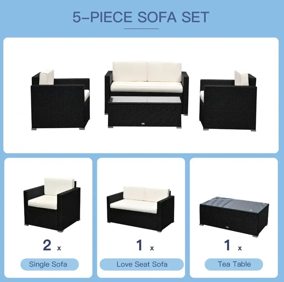 Black Rattan Relaxation: 4-Piece Outdoor Set with Cushioned Seating