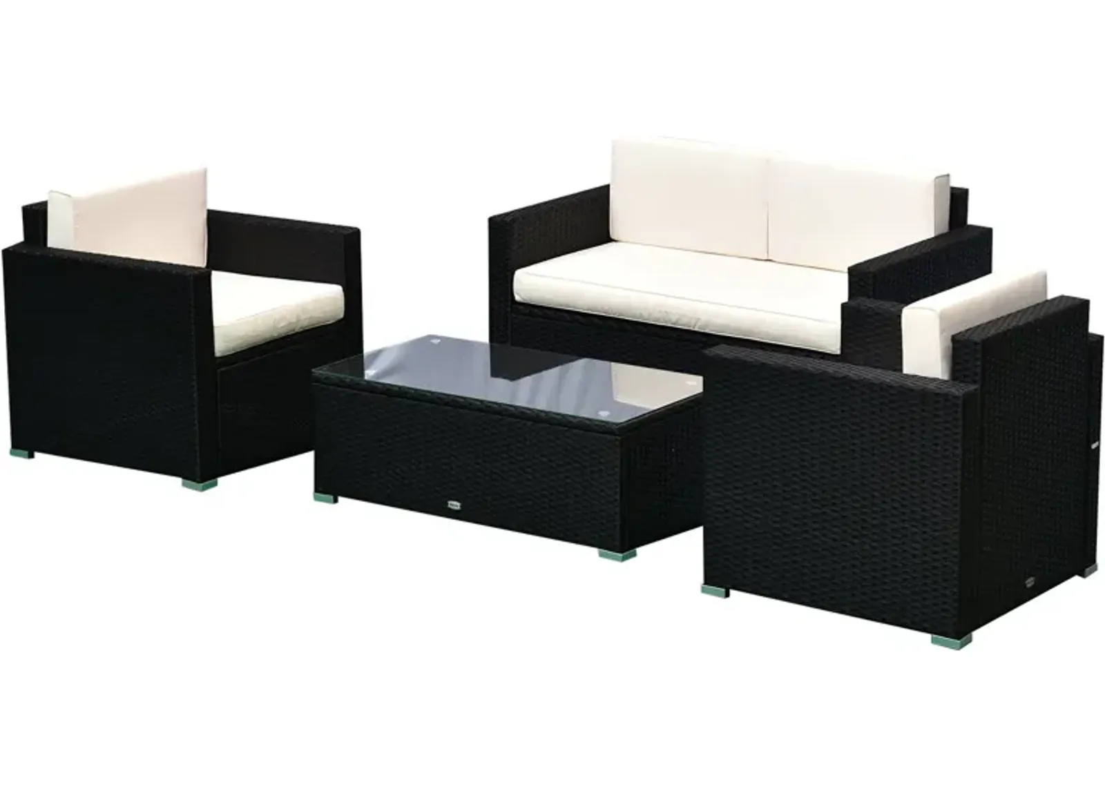 Black Rattan Relaxation: 4-Piece Outdoor Set with Cushioned Seating