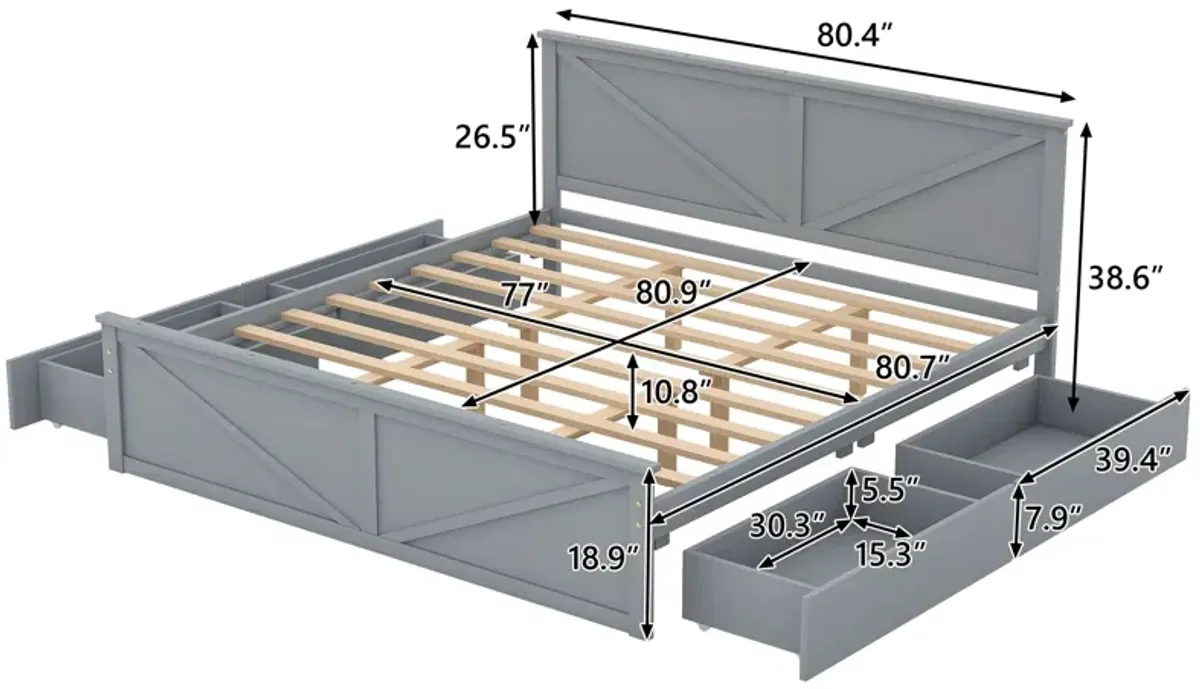 Merax Wooden Platform Bed with 4 Drawers