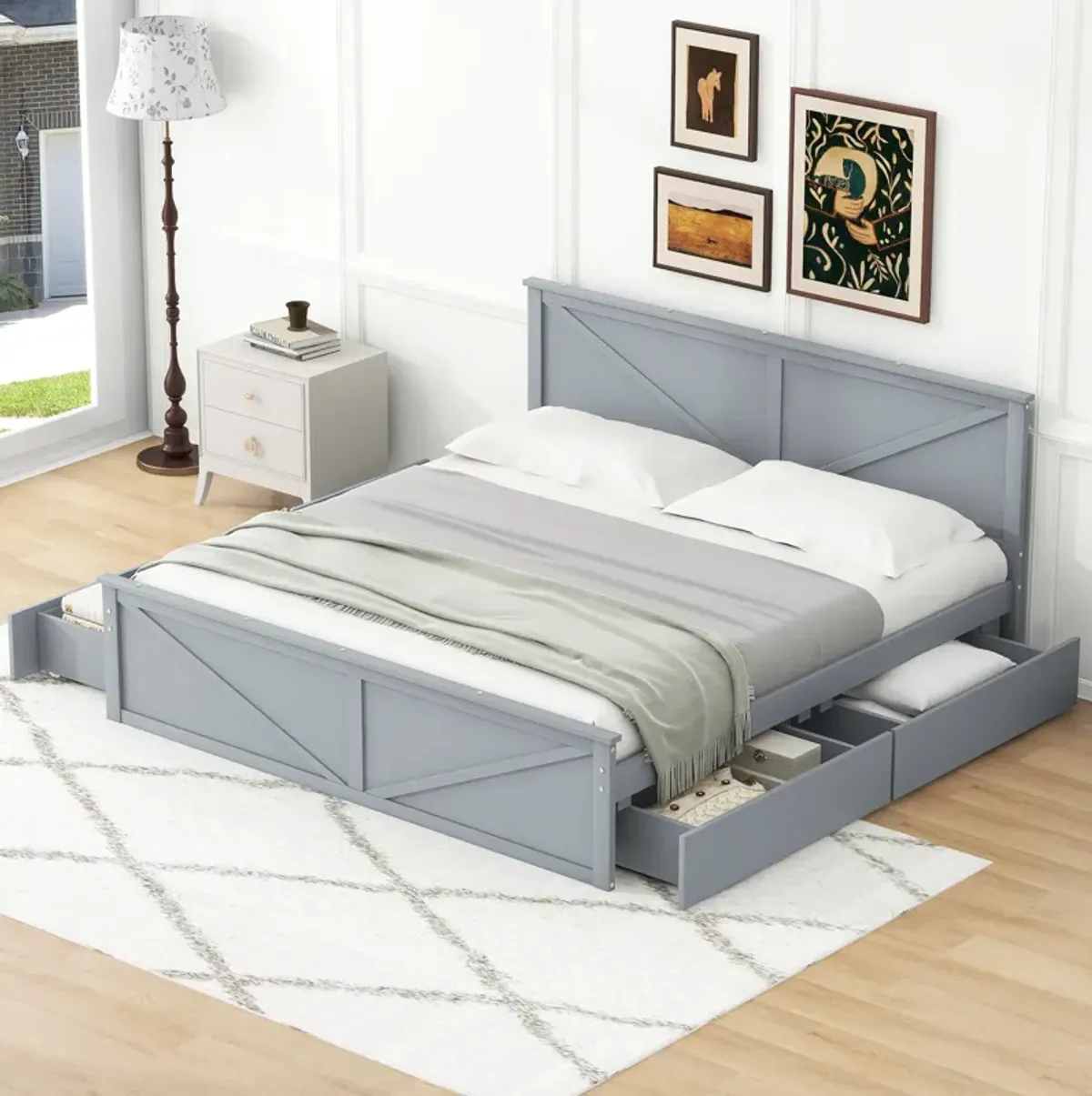 Merax Wooden Platform Bed with 4 Drawers