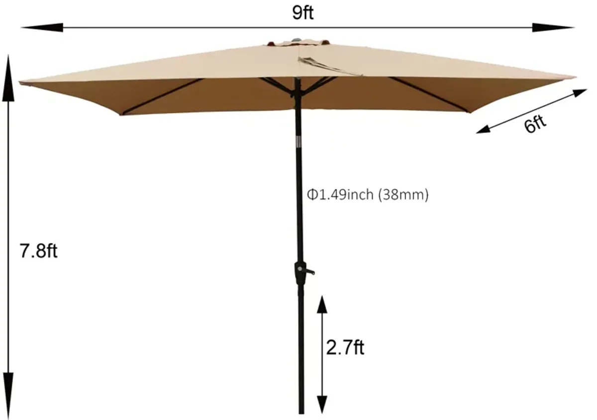 6 X 9FT Patio Umbrella Outdoor Waterproof Umbrella With Crank And Push Button Tilt