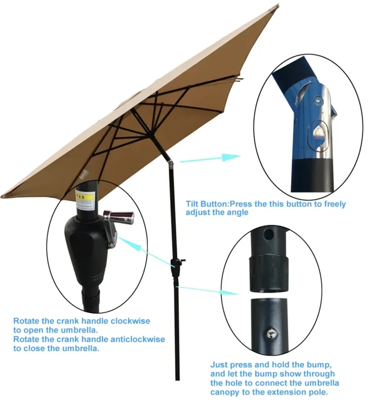 6 X 9FT Patio Umbrella Outdoor Waterproof Umbrella With Crank And Push Button Tilt