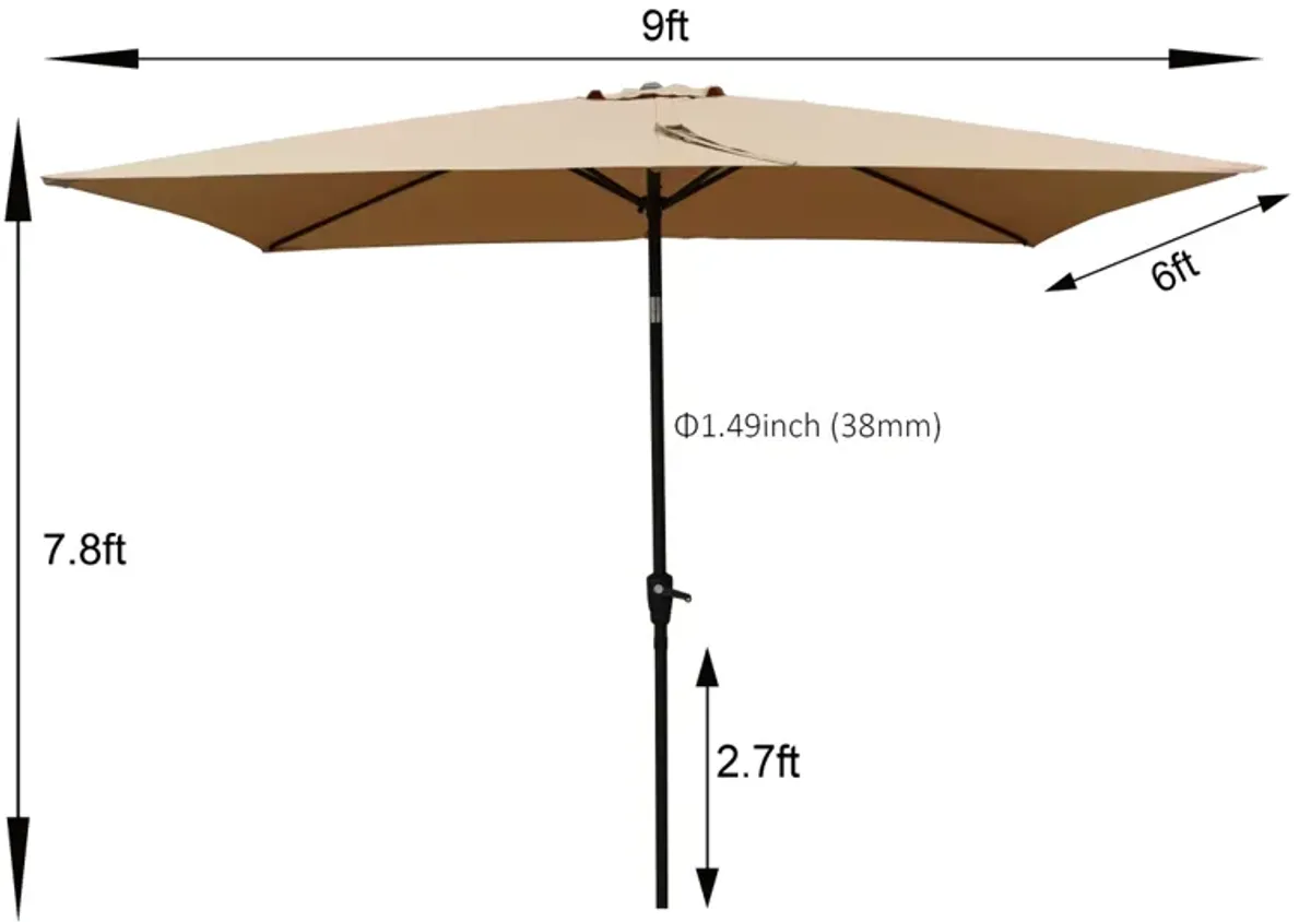 6 X 9FT Patio Umbrella Outdoor Waterproof Umbrella With Crank And Push Button Tilt