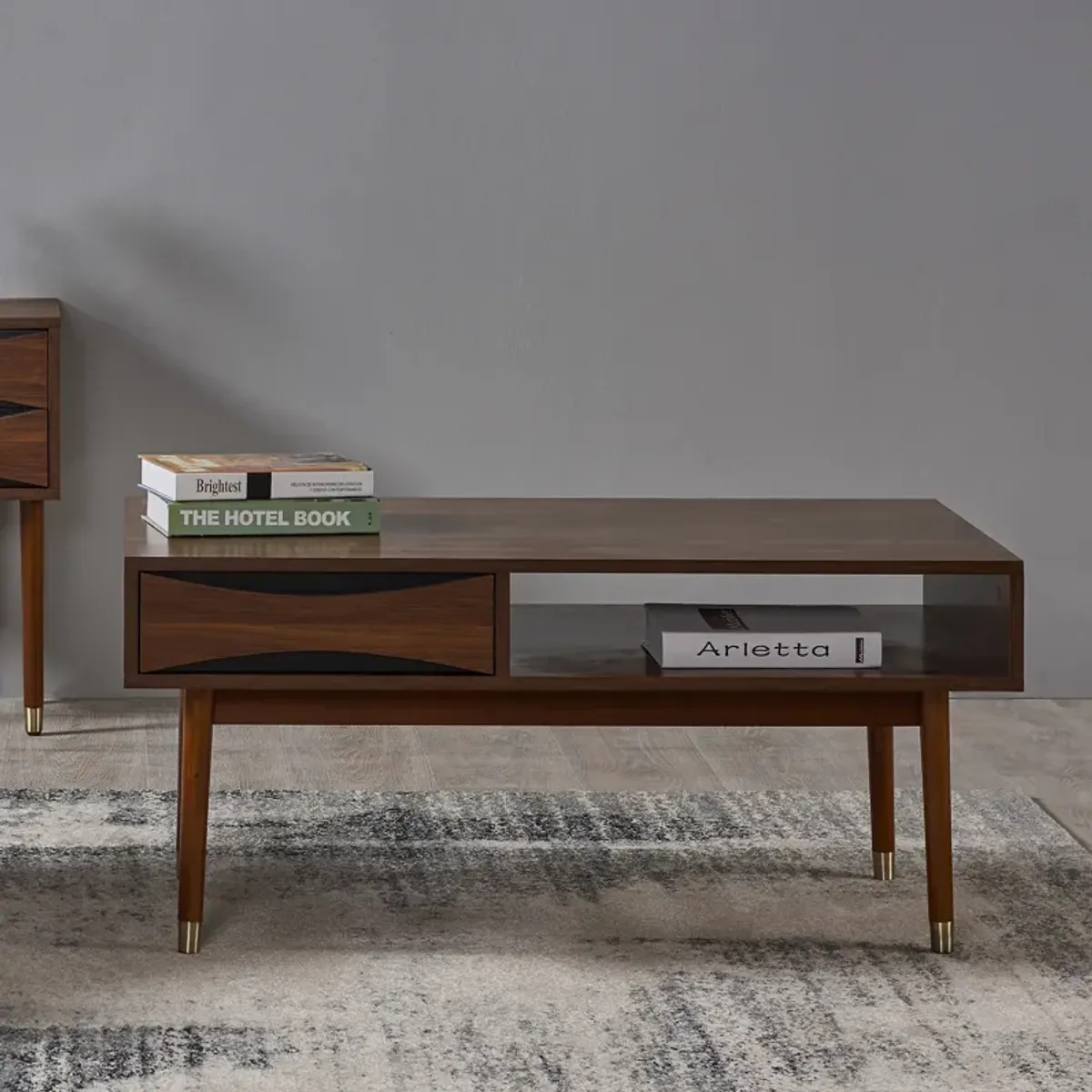 Teamson Home Dawson Modern Wooden Coffee Table with Storage, Walnut