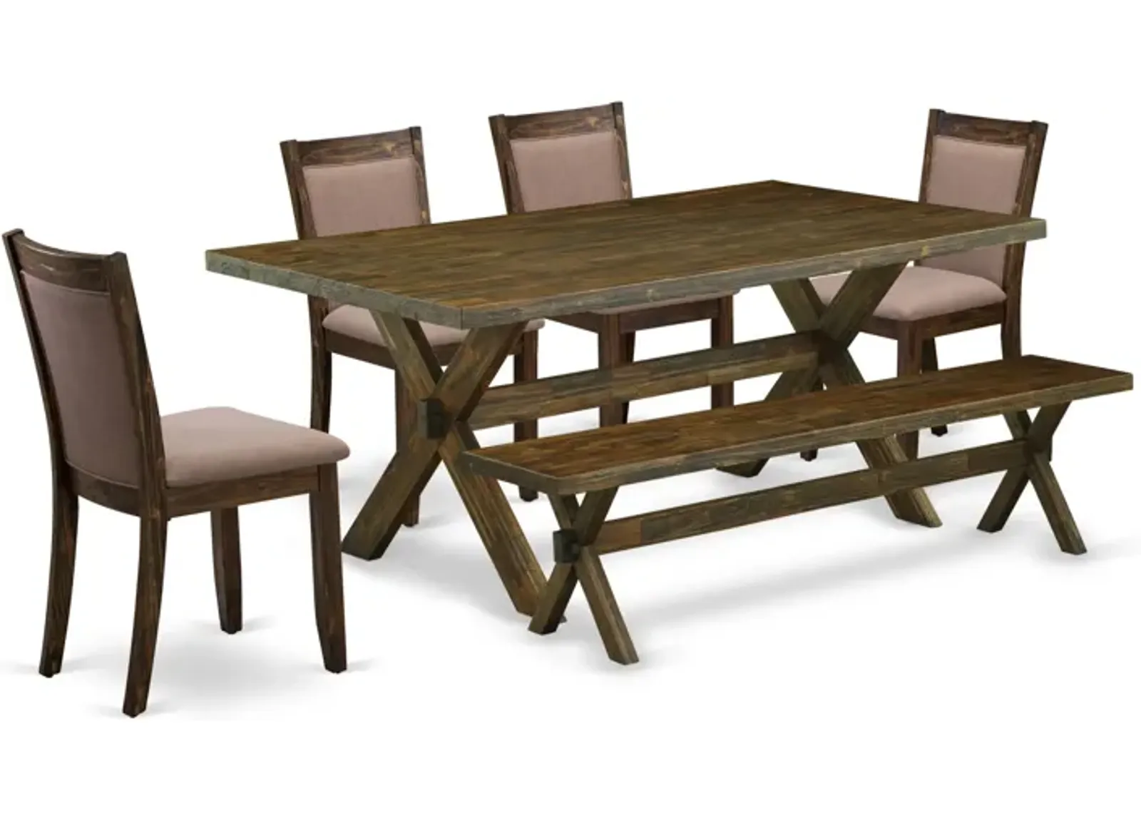 East West Furniture X777MZ748-6 6Pc Dining Set - Rectangular Table , 4 Parson Chairs and a Bench - Multi-Color Color