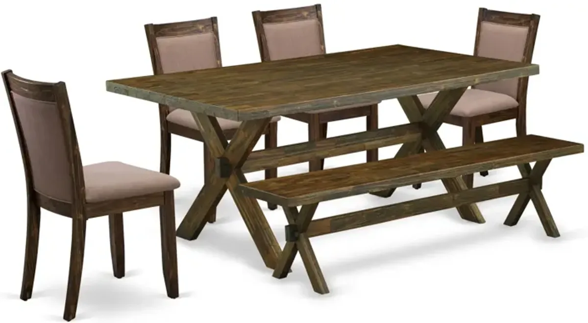 East West Furniture X777MZ748-6 6Pc Dining Set - Rectangular Table , 4 Parson Chairs and a Bench - Multi-Color Color