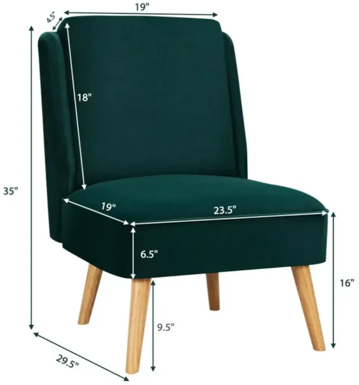 Hivvago Velvet Accent Armless Side Chair with Rubber Wood Legs for Bedroom