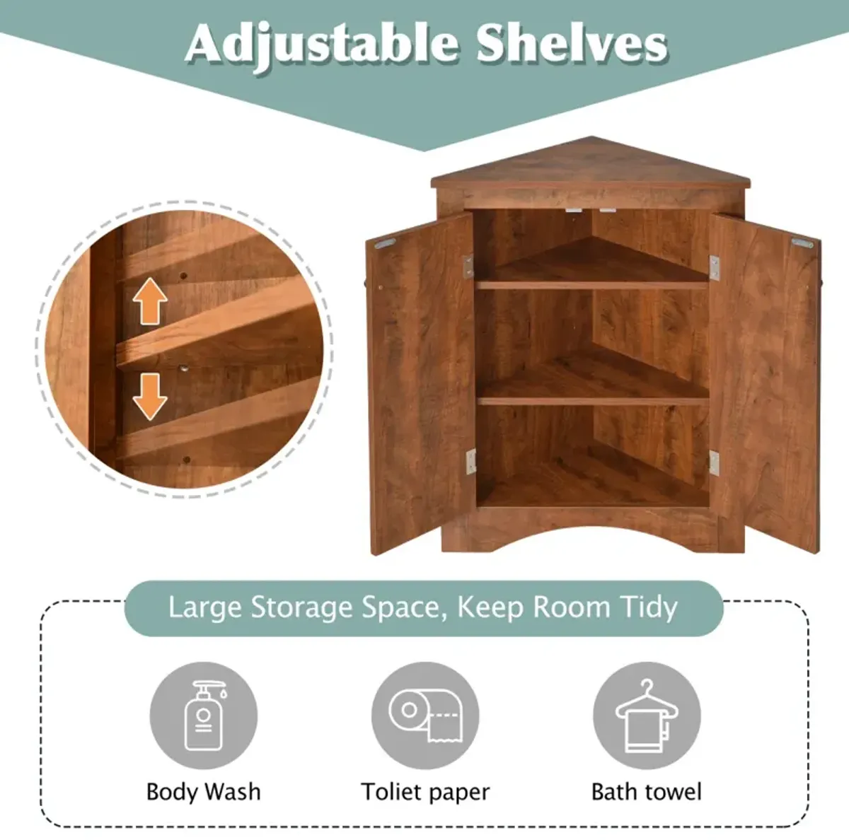 Triangle Bathroom Storage Cabinet with Adjustable Shelves