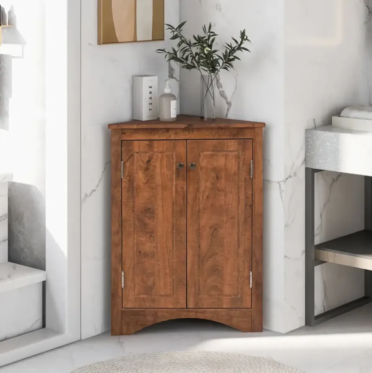 Triangle Bathroom Storage Cabinet with Adjustable Shelves