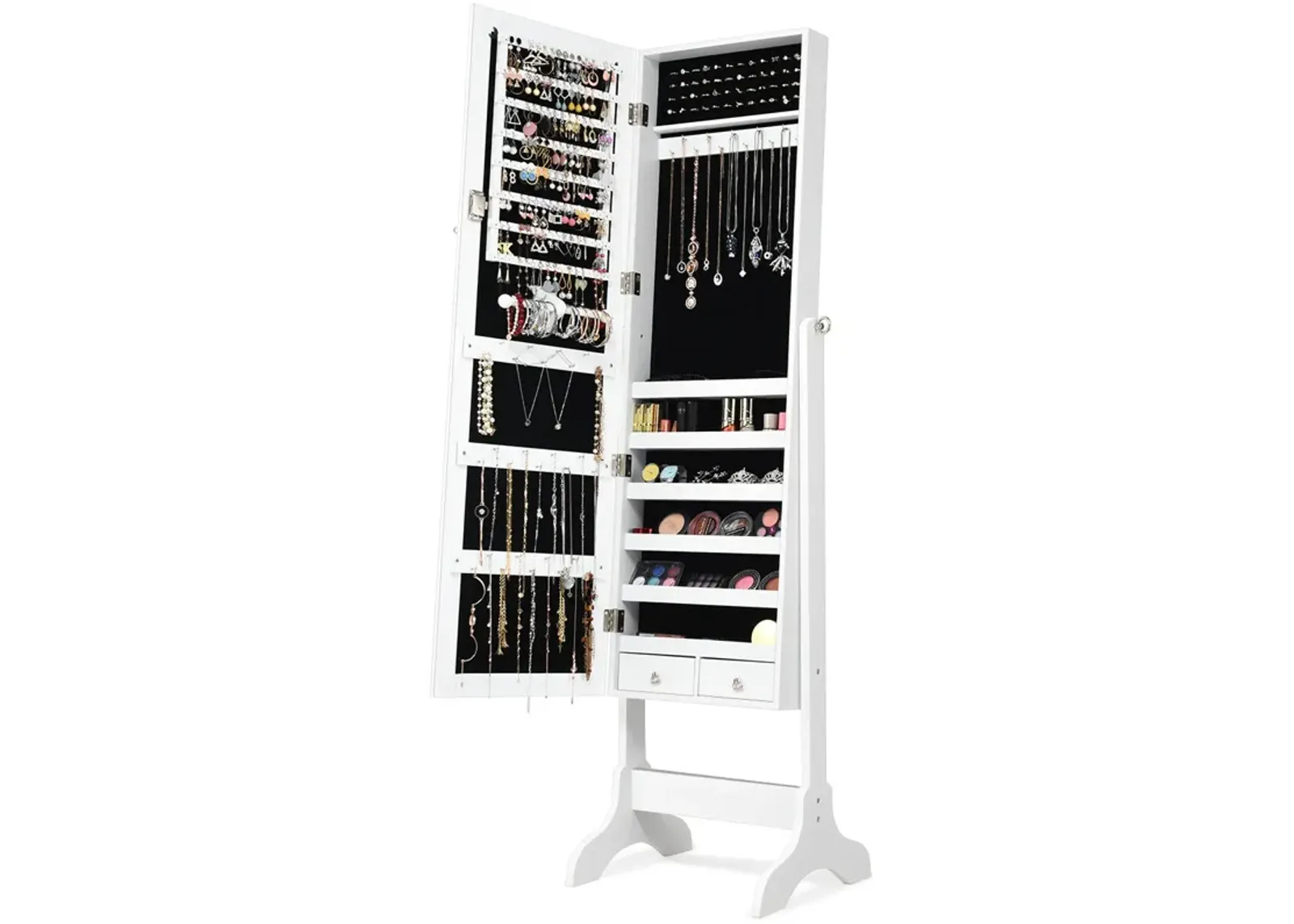 Lockable Mirrored Jewelry Cabinet Armoire Storage Organizer Box