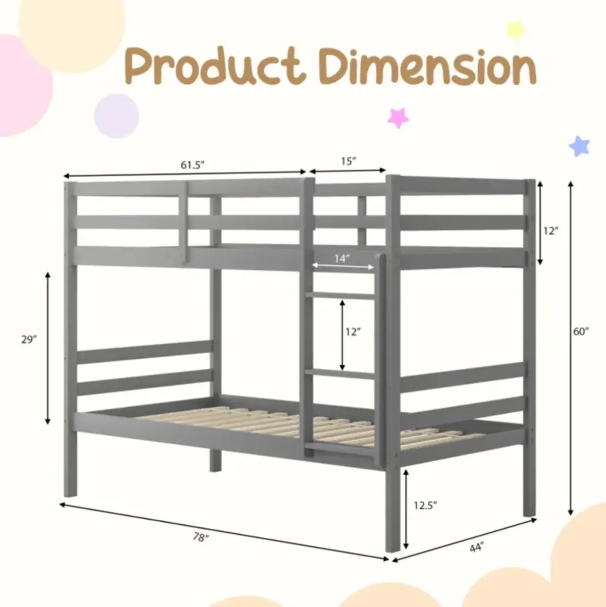 Hivvago Twin Size Sturdy Wooden Bunk Beds with Ladder and Safety Rail