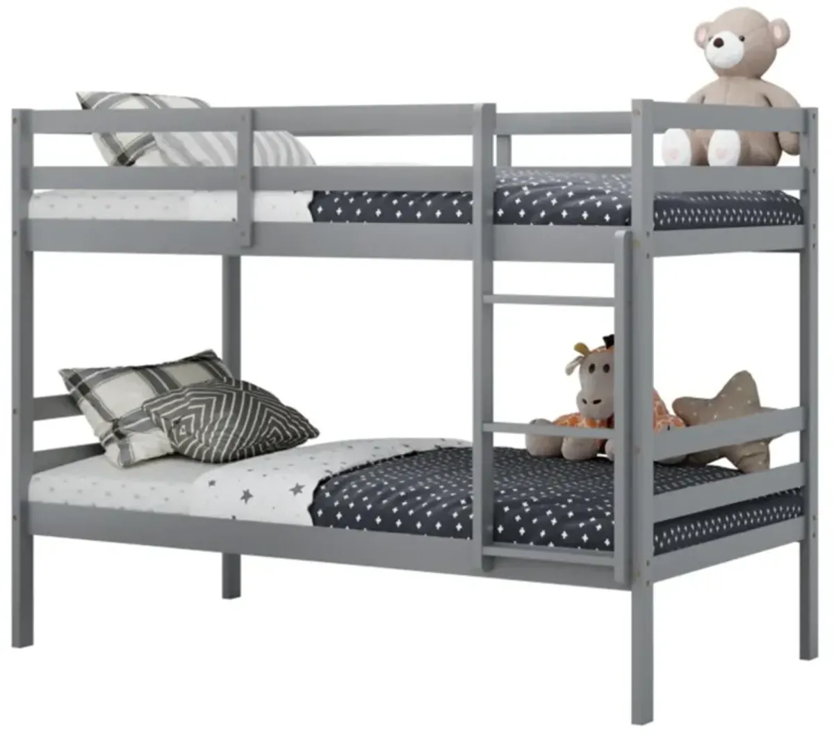 Hivvago Twin Size Sturdy Wooden Bunk Beds with Ladder and Safety Rail