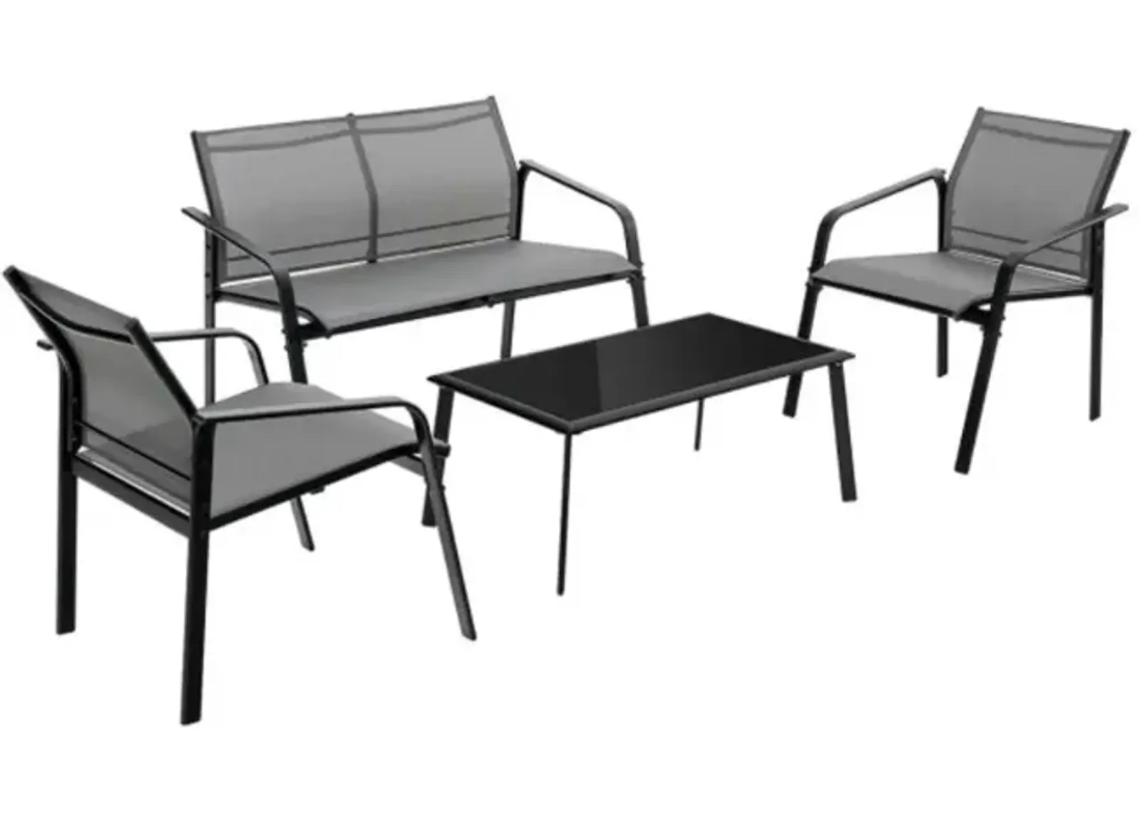 Hivvago 4 Pieces Patio Furniture Set with Armrest Loveseat Sofas and Glass Table Deck