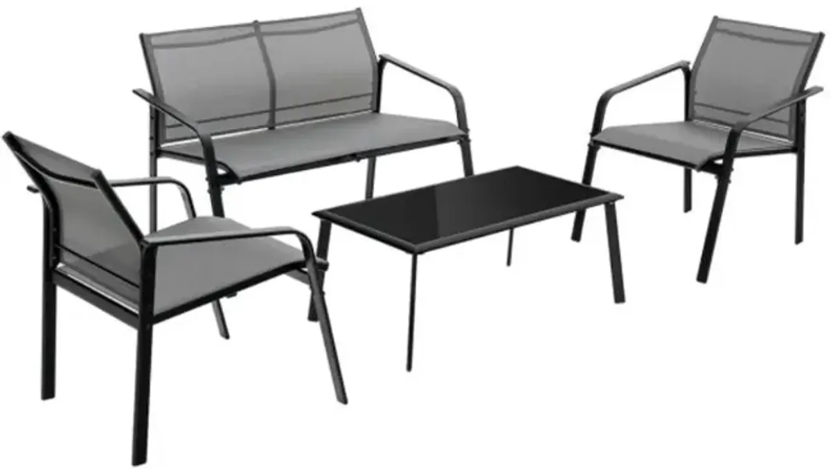 Hivvago 4 Pieces Patio Furniture Set with Armrest Loveseat Sofas and Glass Table Deck