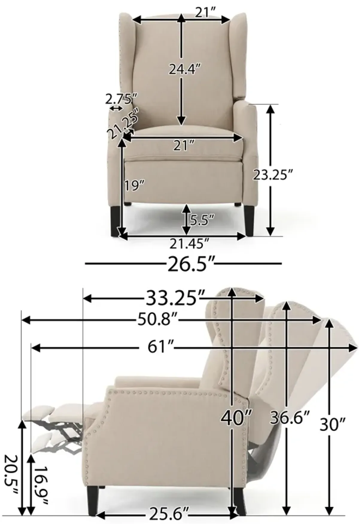 Merax Fabric Armchair Push Back Recliner