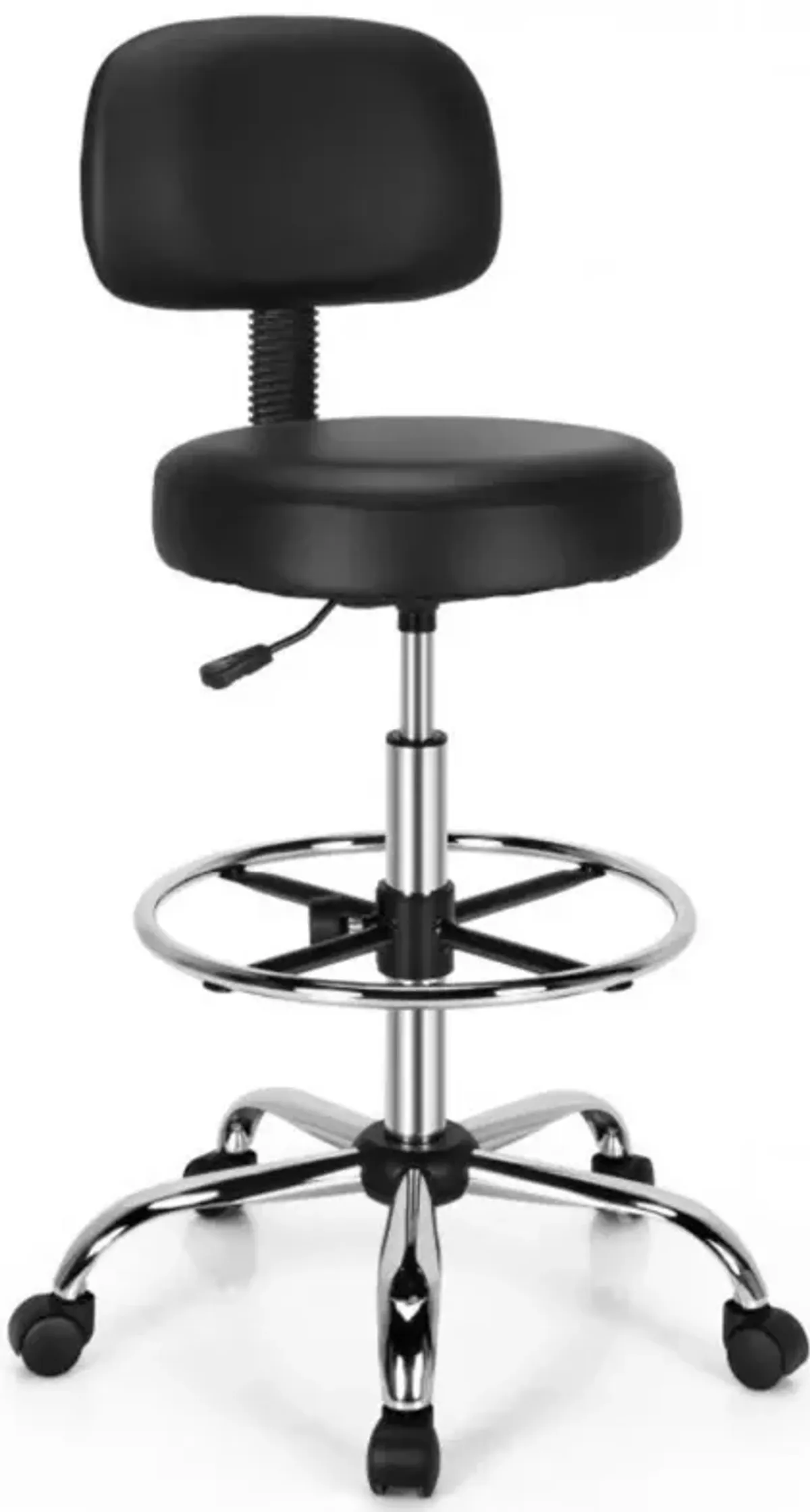 Hivvago Swivel Drafting Chair with Retractable Mid Back and Adjustable Foot Ring-Black