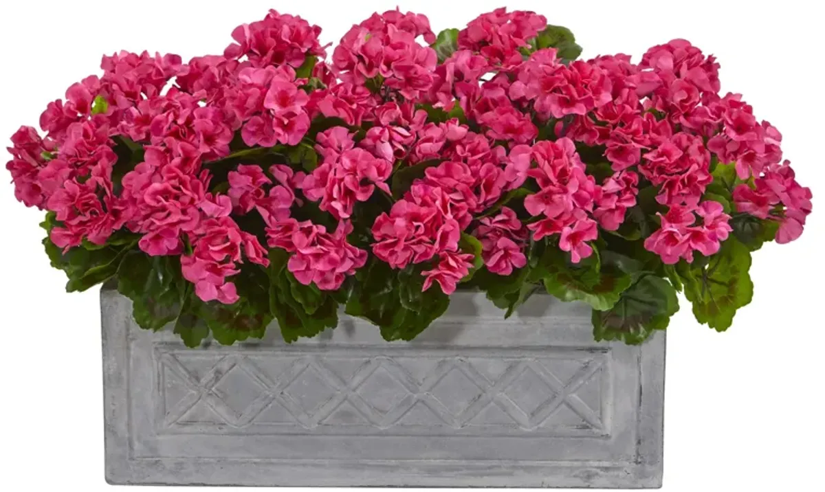 HomPlanti 18" Geranium Artificial Plant in Stone Planter UV Resistant (Indoor/Outdoor) - Beauty