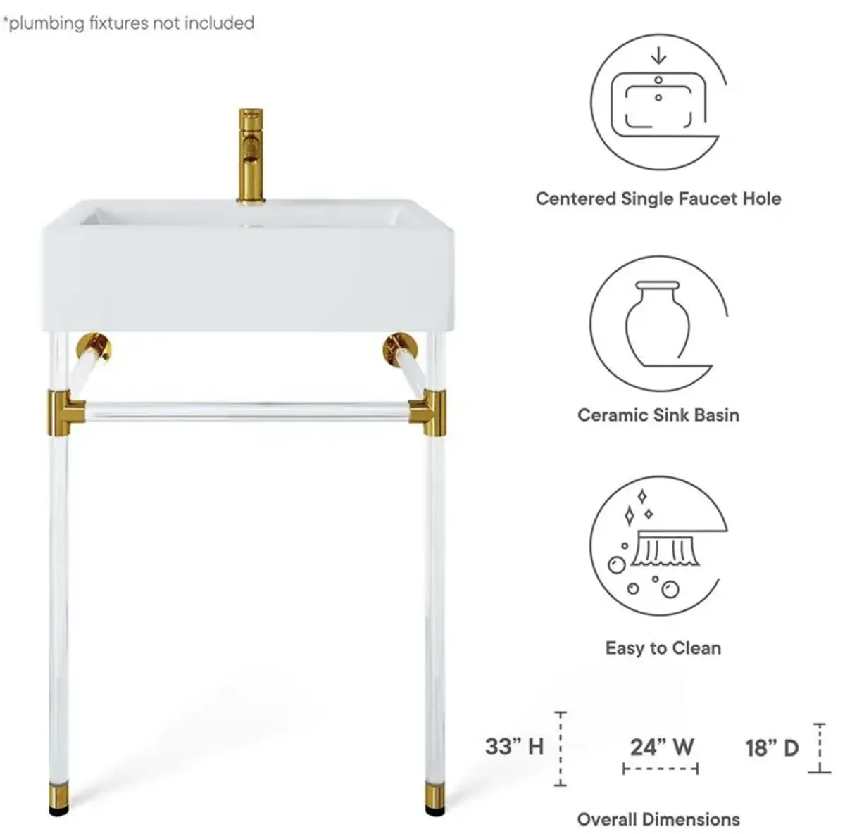 Modway Redeem 24 Acrylic Wall-Mount Bathroom Vanity