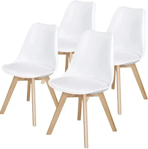 Hivvago Set of 4 Modern White Shell Dining Chair Upholstered Padded Seat w/ Beechwood  Legs