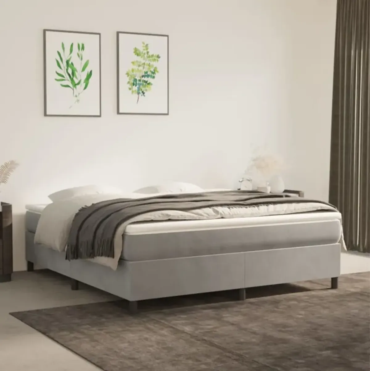 vidaXL Modern Velvet Box Spring Bed Frame - Light Gray, 72"x83.9", California King Size - Engineered Wood Construction, Plywood Support