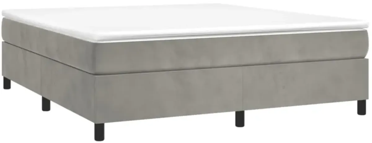 vidaXL Modern Velvet Box Spring Bed Frame - Light Gray, 72"x83.9", California King Size - Engineered Wood Construction, Plywood Support