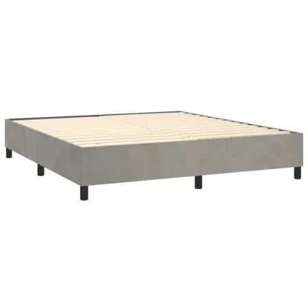 vidaXL Modern Velvet Box Spring Bed Frame - Light Gray, 72"x83.9", California King Size - Engineered Wood Construction, Plywood Support