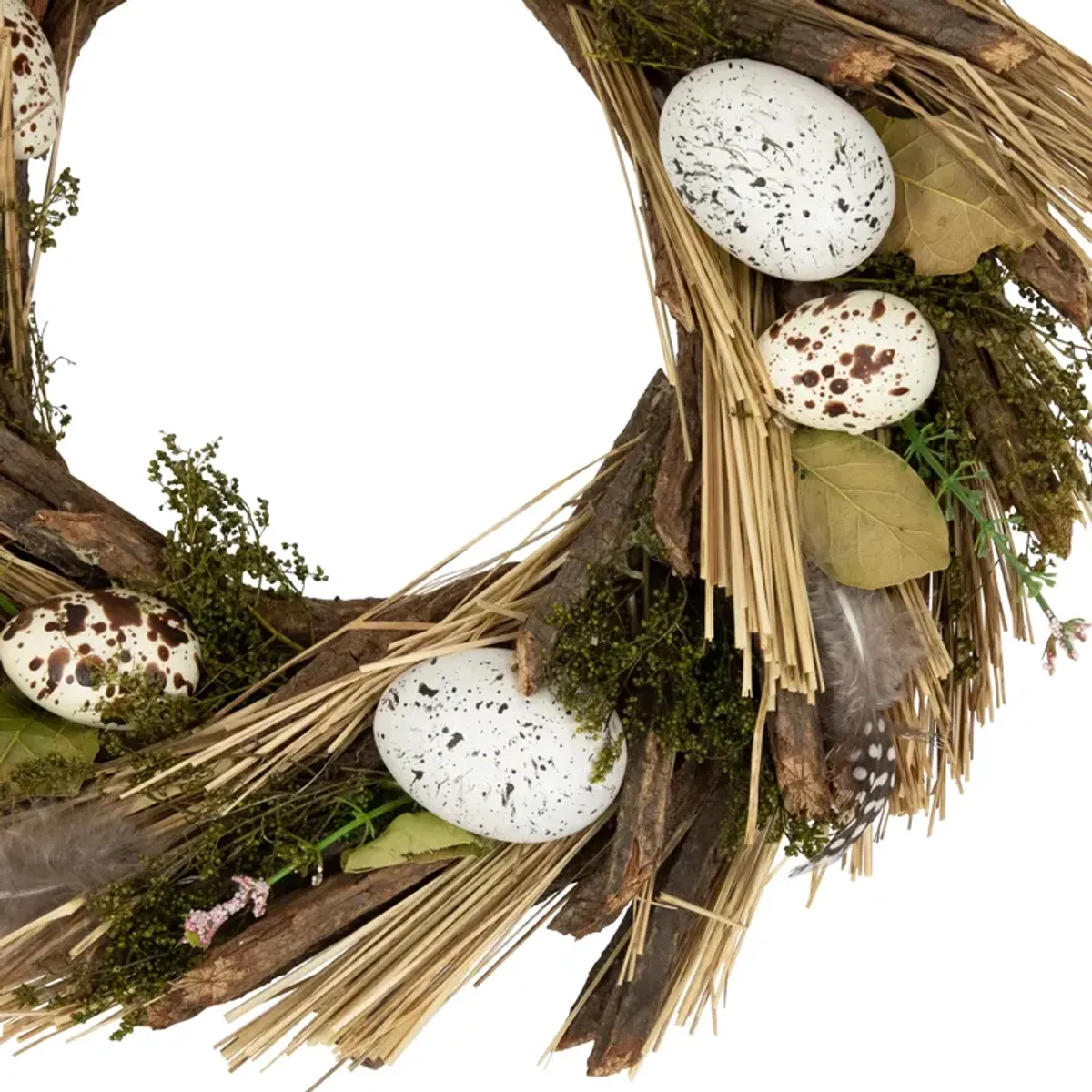 Speckled Eggs and Feathers Artificial Easter Wreath - 14"