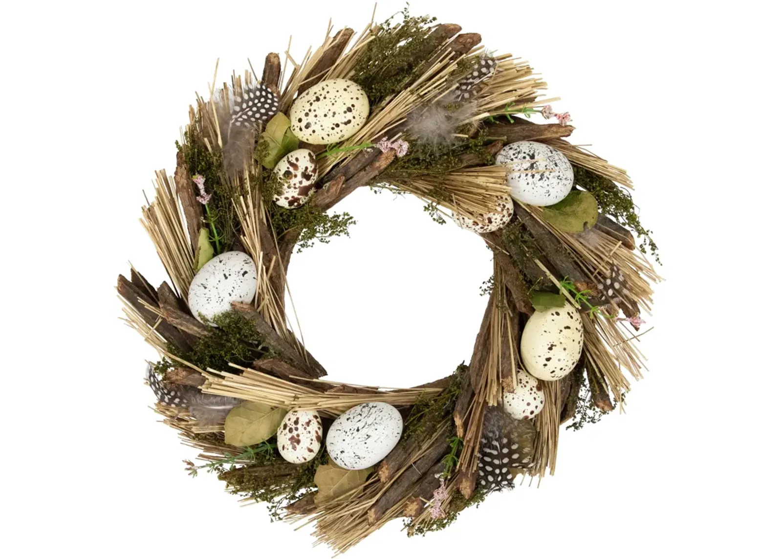 Speckled Eggs and Feathers Artificial Easter Wreath - 14"