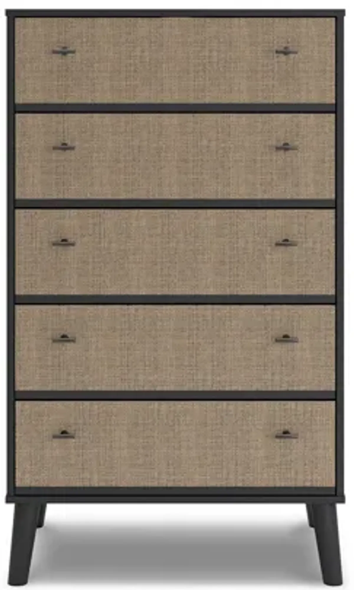 Hwan Tall Dresser Chest with 5 Drawers, Splayed Legs, Matte Black Wood - Benzara