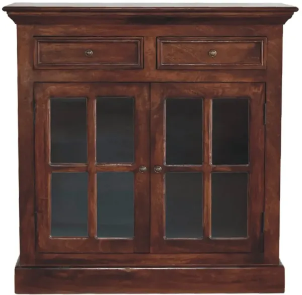 Solid Wood Cherry Cabinet with Glazed 2 Doors 2 Drawer